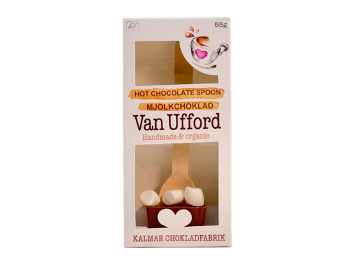 En bild som visar Van Ufford Hot Chocolate Spoon Mjölkchoklad från Kalmar Chokladfabrik